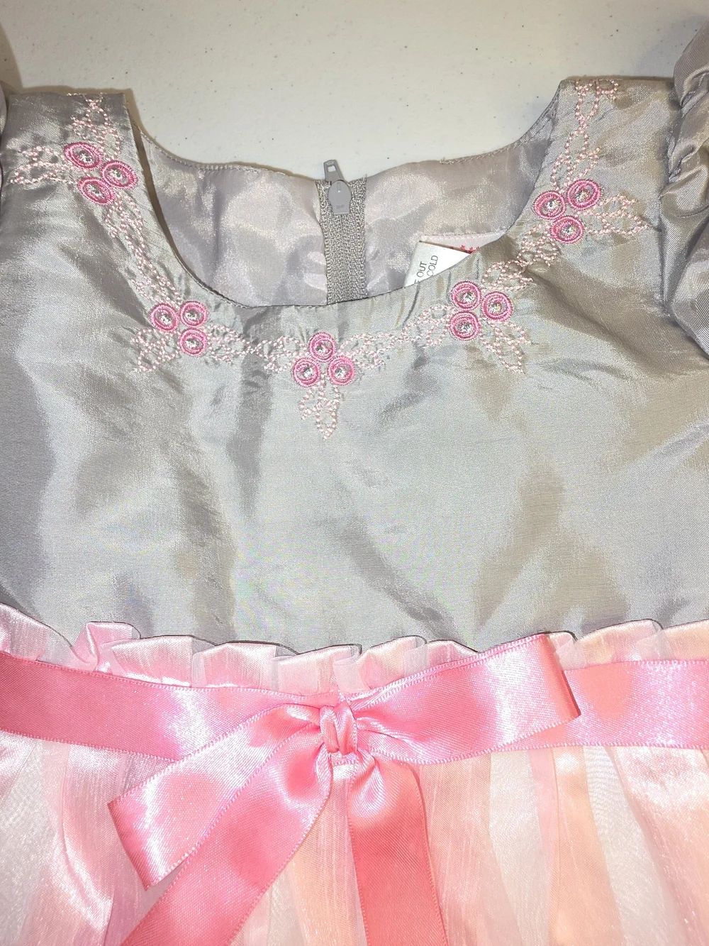 American Girl Bitty Baby Girl Twirly Tiered Dress Gray Pink Size 3 Toddler